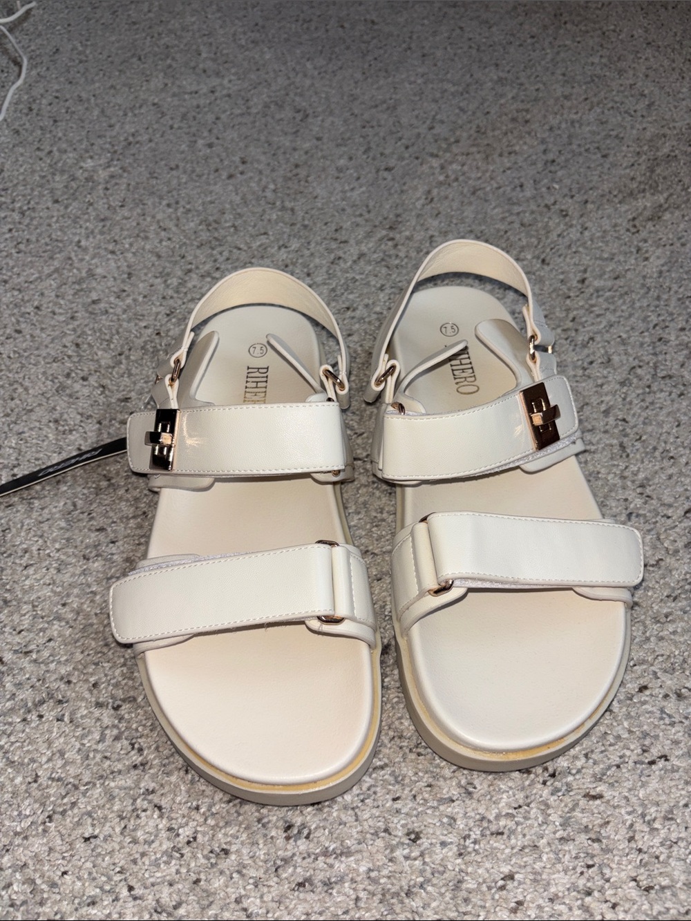 Women's Cream Leather Adjustable Strap Sandals